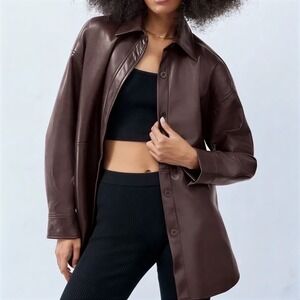 Aritzia Babaton Brown Pelli Faux Leather Shirt Jacket In Coffee Bean Womens XS